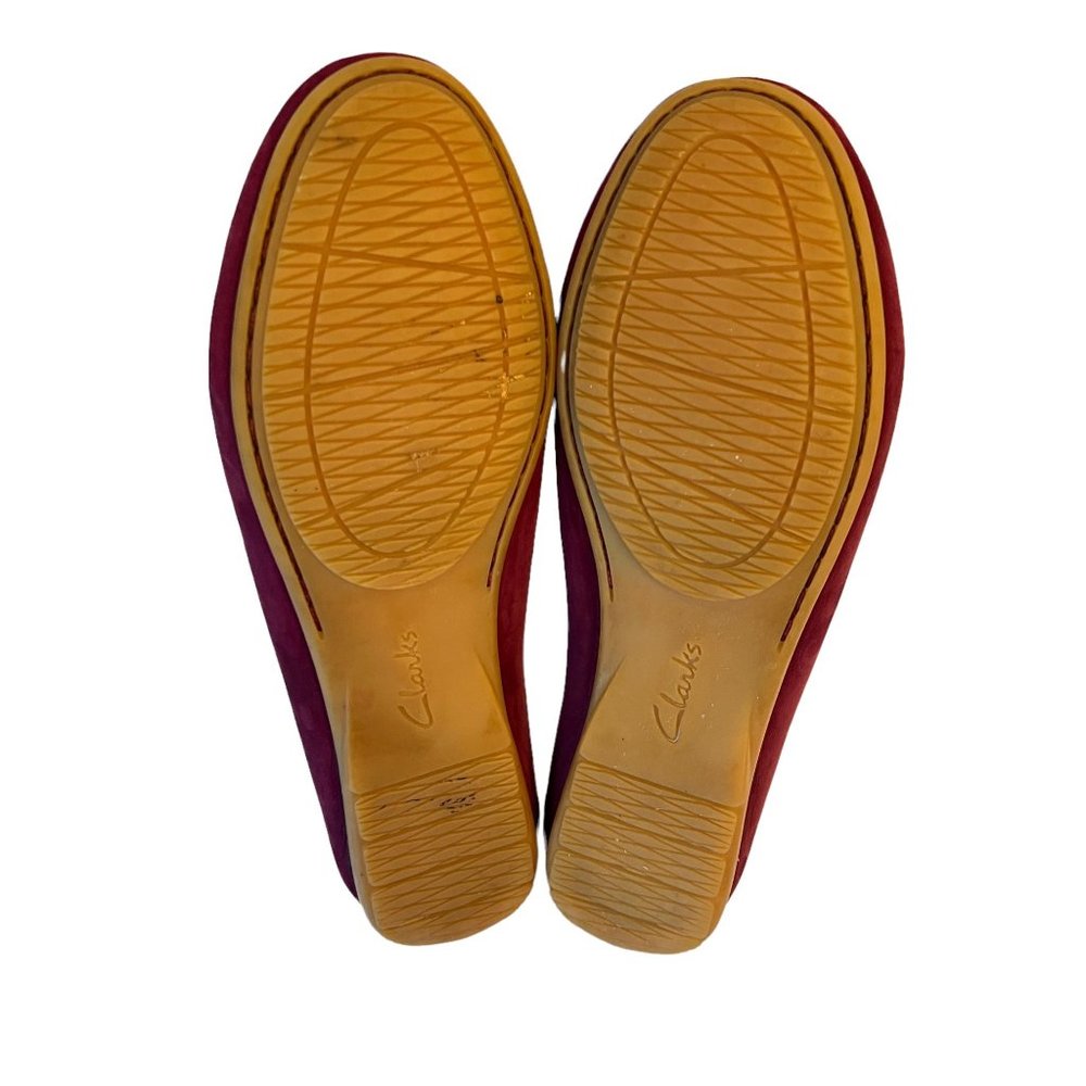 Women's Clarks Suede Penny Loafer Driving Moccasins Wine Leather Comfort… - Picture 5 of 6